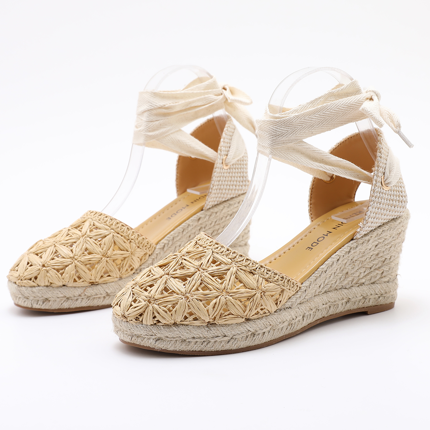 Anti Loop Rubber - Straw Woven Thick-Soled Bow Tie Women'S