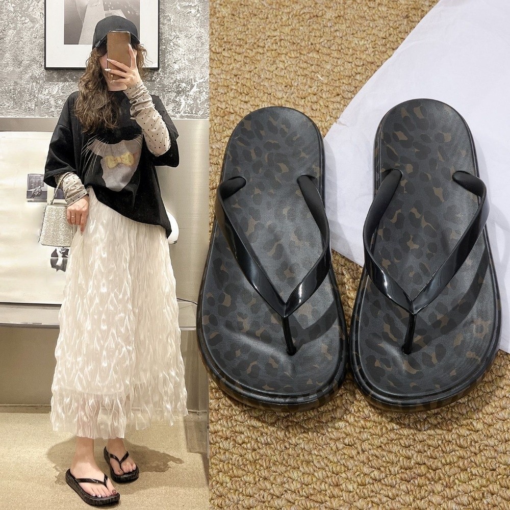 Anti Loop Rubber - Simple All Match Leopard Flip Flops